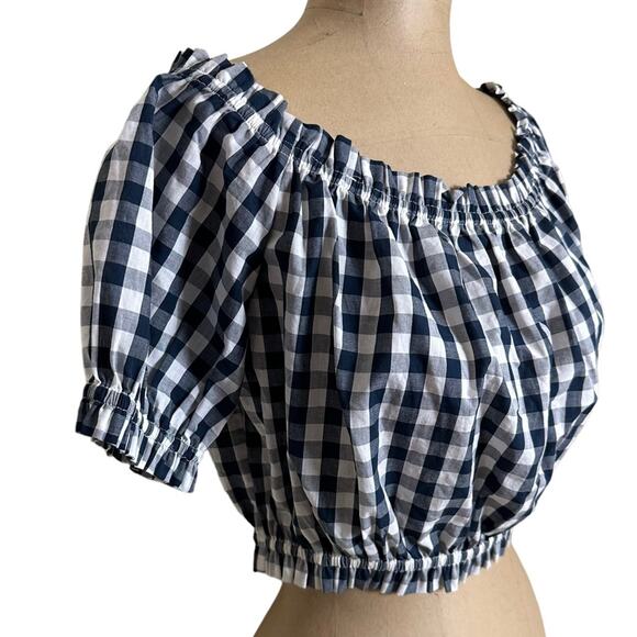 L'Academie Crop Top Small Cotton Checkered Gingham Off Shoulder Short Sleeve - Picture 5 of 7